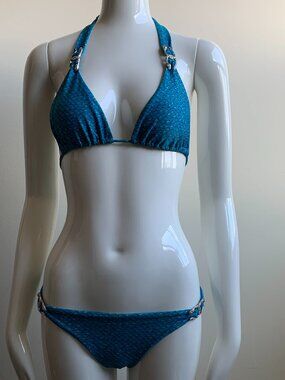 Sauvage teal & silver with crystal snake embellished luxury bikini